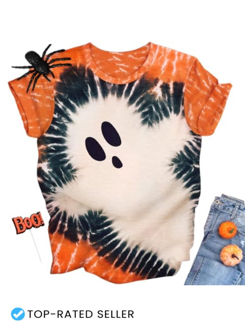Women's Ghost Halloween Shirt - Spooky Season Tee, Relaxed Fit Short Sleeve